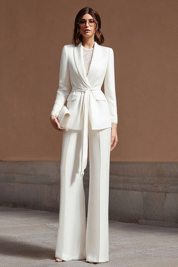 Ivory Shawl Lapel 2-Piece Business Suit with Sash